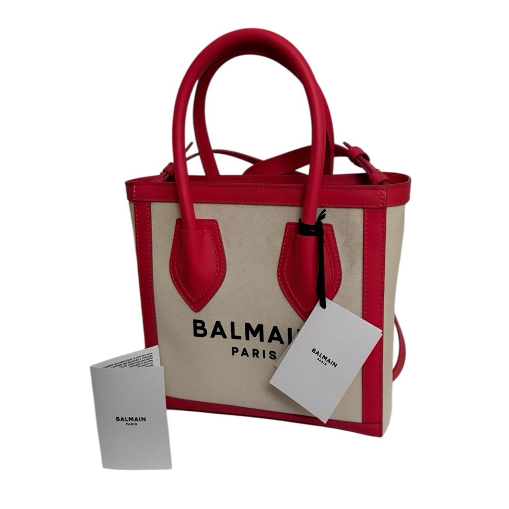 Balmain Pink Leather Trimmed Tote with Logo